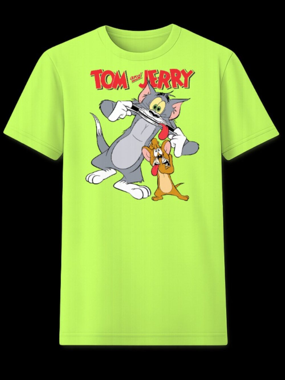 Men 2x fluorescent green Tom and Jerry T-shirt